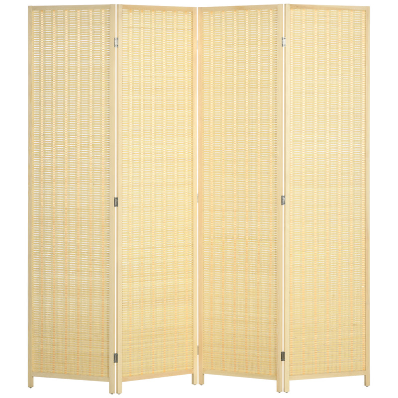 Biombo de 4 Painéis Dobrável 180x180 cm Separador de Ambientes Divisor de Habitação Tecido a Mão de Bambu e Fio de Algodão Decoração Elegante para Sala de Estar Madeira