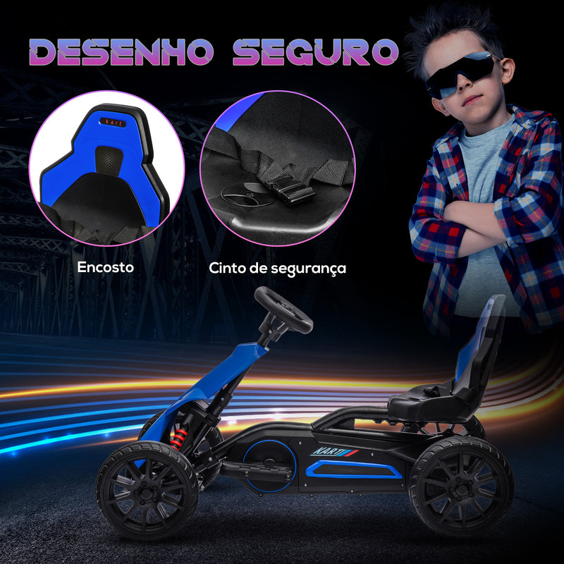 Go Kart Carro Elétrico para Crianças de 3 a 8 Anos Kart a Bateria 12V Velocidade Ajustável 3-5 km/h e Cinto de Segurança Carga 30 kg para Exterior 100x58x58,5 cm Azul