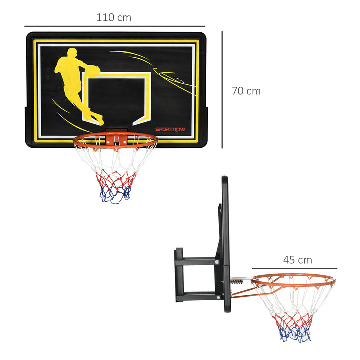 Tabela de Basquetebol de Parede para Interior Exterior Tabela de Basquetebol para Adultos 110x90x70 cm Preto e Amarelo