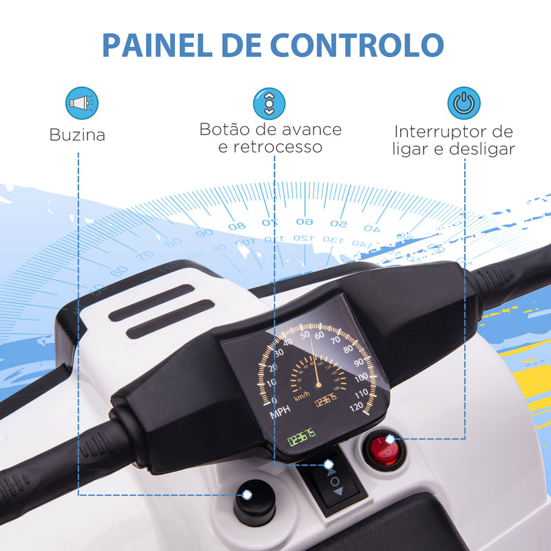 Quadriciclo Elétrico para Crianças a cima de 18 Meses Quadriciclo Infantil a Bateria 6V Faróis Buzina Velocidade -3km/h Avanço e Recuo 65x40x43 cm Branco