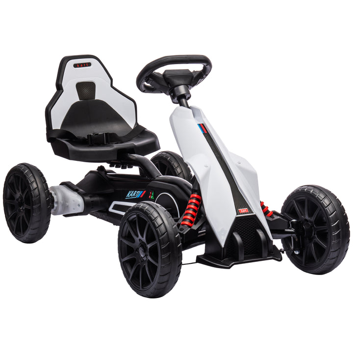Go Kart Carro Elétrico para Crianças de 3 a 8 Anos Kart a Bateria 12V Velocidade Ajustável 3-5 km/h e Cinto de Segurança Carga 30 kg para Exterior 100x58x58,5 cm Branco