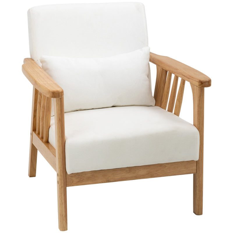 Poltrona de Sala de Estar Poltrona de Estilo Nórdico Estofado em Veludo com Almofada e Pés de Madeira de Borracha para Escritório Dormitório 68x75x78 cm Creme e Madeira