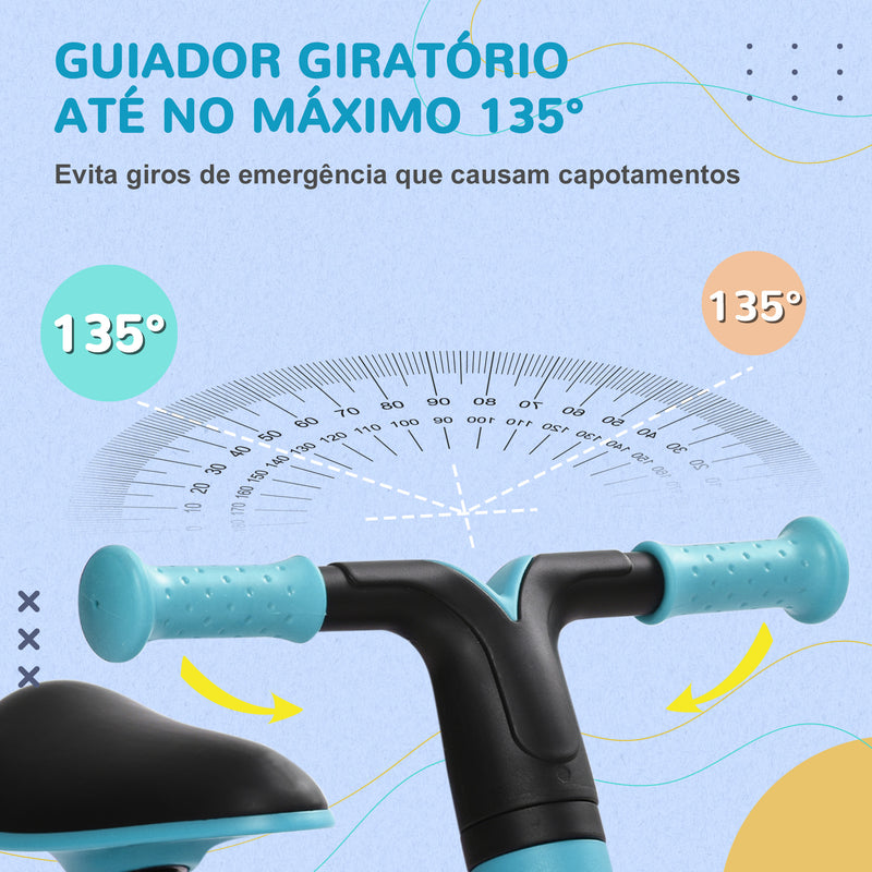 Bicicleta sem Pedais para Crianças acima de 18 Meses Bicicleta Infantil para Bebé com Assento Ajustável em 30-36,5 cm Rodas de Ø19 cm Carga 25 kg 66,5x34x46,5 cm Azul