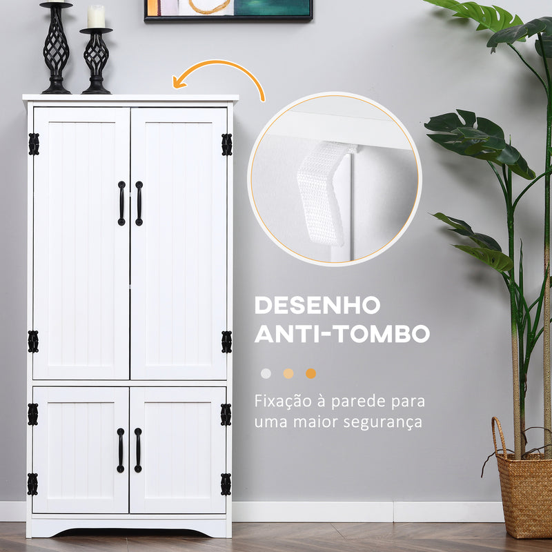 Armário de Cozinha Armário de Cozinha Alto Móvel Auxiliar com 4 Portas e Prateleiras Ajustáveis para Sala de Estar 60x30x123 cm Branco