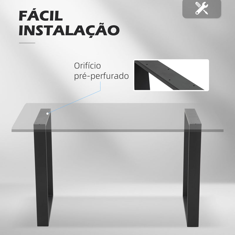 Conjunto de 2 Pés para Mesa de Aço 60x72 cm Pernas Quadradas de Mesa para Móveis de Bricolage Estilo Industrial com Parafusos e Protetores de Chão Preto