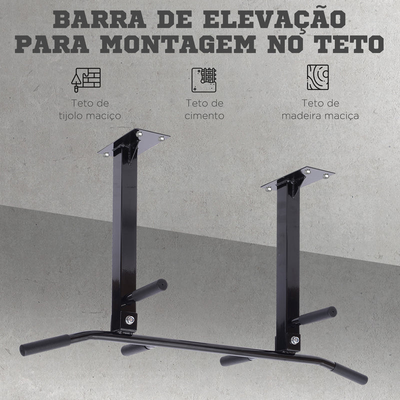 Barra de Elevação de Parede Barra Pull-Up de Aço para Treino em Casa Carga Máxima 150 kg 105,5x28x49 cm Preto