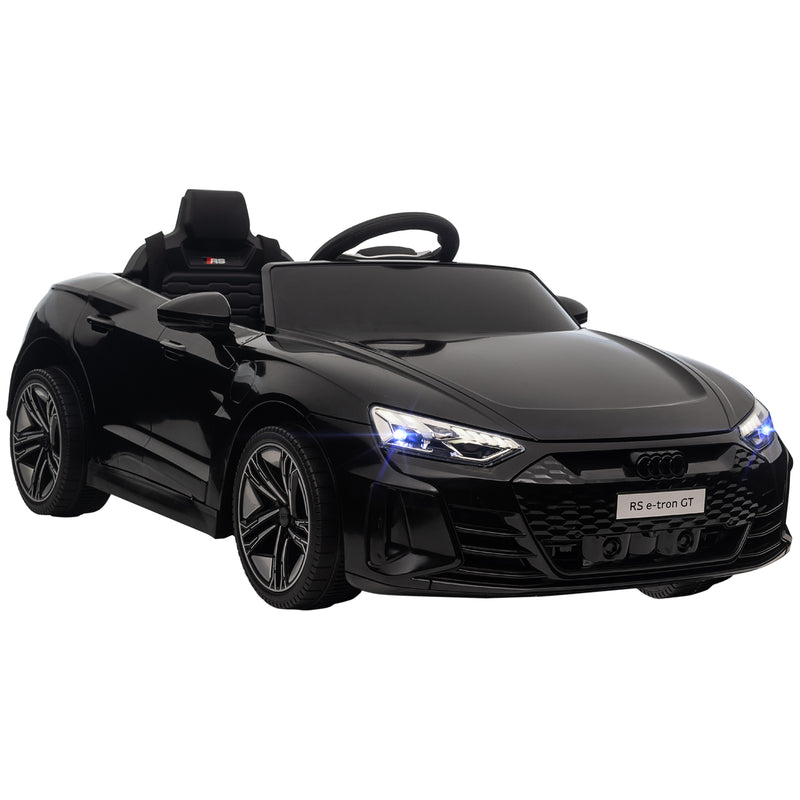 Carro Elétrico AUDI RS E-Tron GT para Crianças de 3-6 Anos Carro de Bateria 12V com 2 Motores Controlo Remoto Faróis LED Buzina Música USB e Abertura de Porta 3-5km/h 103x58x41cm Preto