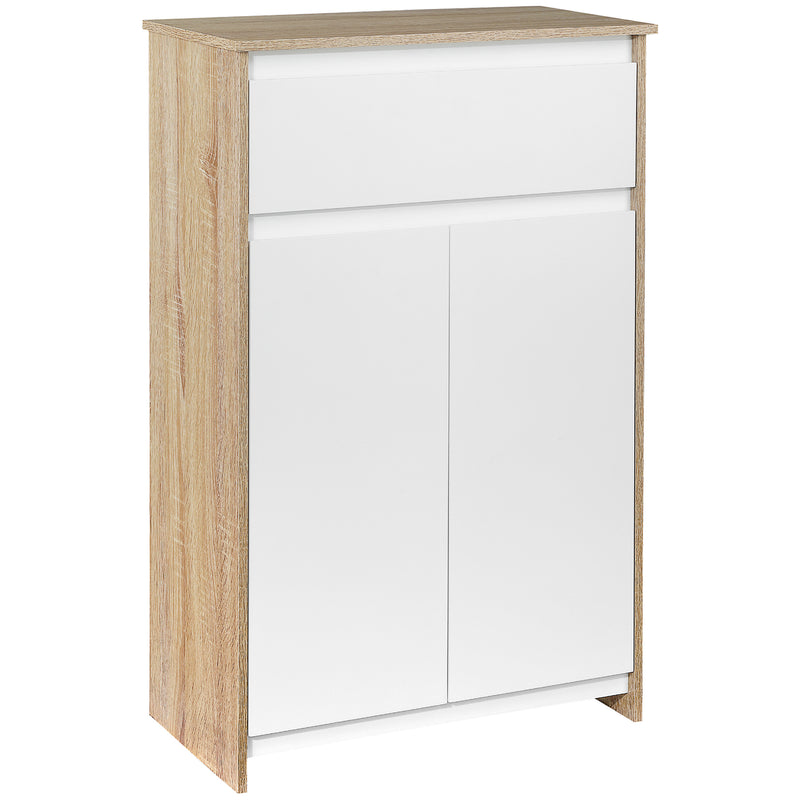 Móvel Auxiliar Casa de Banho com 1 Gaveta e 2 Portas Armário Casa de Banho de Estilo Moderno Anti-Tombo 60x30x90cm Branco e Madeira