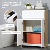 Móvel Auxiliar Casa de Banho com 1 Gaveta e 2 Portas Armário Casa de Banho de Estilo Moderno Anti-Tombo 60x30x90cm Branco e Madeira