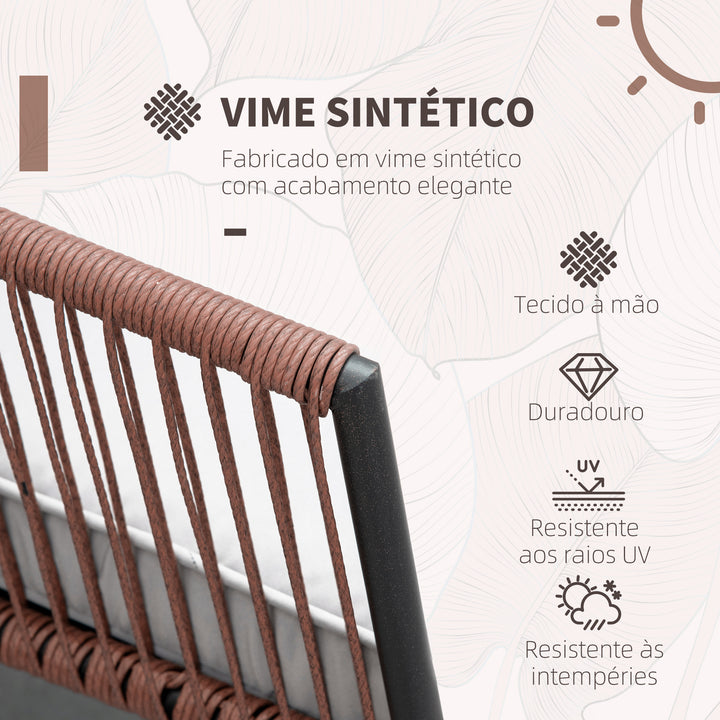 Conjunto de Móveis de Jardim de Vime 3 Peças Conjunto de Móveis de Varanda Incluí 1 Mesa de Centro e 2 Poltronas com Almofadas Acolchoadas Teca e Cinza