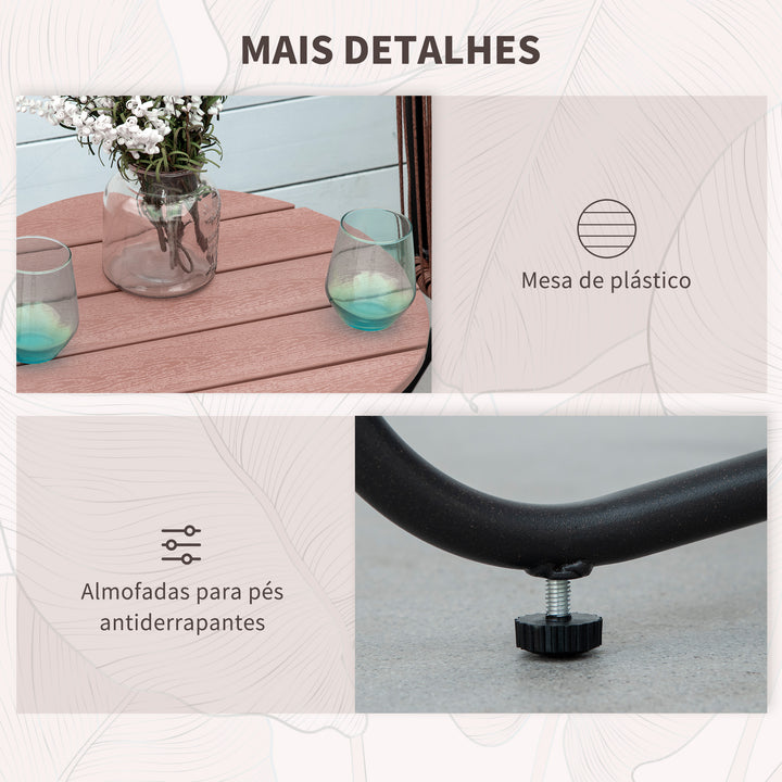 Conjunto de Móveis de Jardim de Vime 3 Peças Conjunto de Móveis de Varanda Incluí 1 Mesa de Centro e 2 Poltronas com Almofadas Acolchoadas Teca e Cinza
