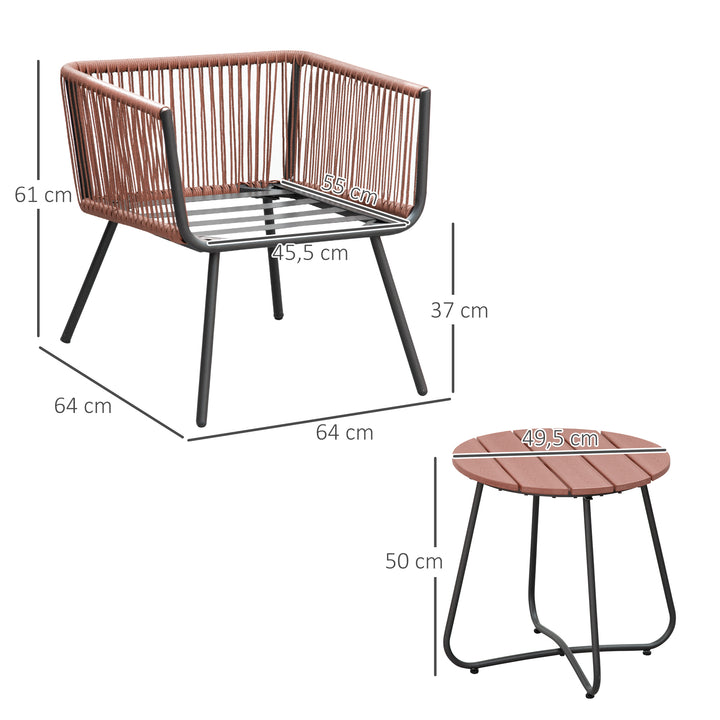 Conjunto de Móveis de Jardim de Vime 3 Peças Conjunto de Móveis de Varanda Incluí 1 Mesa de Centro e 2 Poltronas com Almofadas Acolchoadas Teca e Cinza