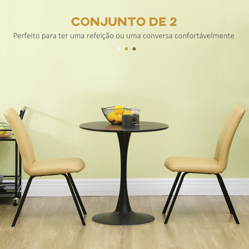 Conjunto de 2 Cadeiras Modernas Cadeiras de Cozinha Estofadas de Couro PU com Encosto Acolchoado e Pés de Aço para Sala de Jantar Carga Máx. 120 kg 42x62x87 cm Cáqui