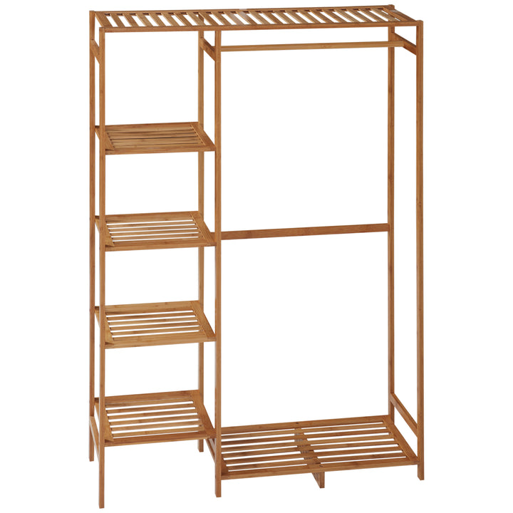 Suporte para Cabides de Bambu Cabideiro para Roupa com Prateleira de Armazenamento de 6 Níveis e Barra de Suspensão para Sala de Estar Dormitório Entrada 90x30x145 cm Madeira