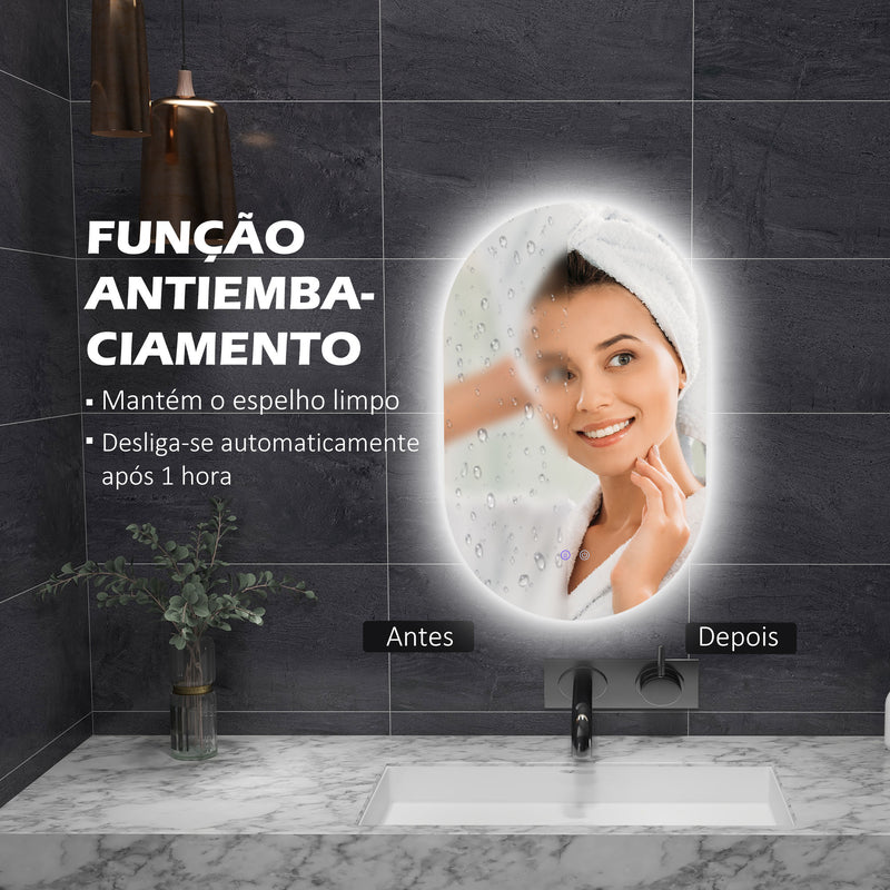 Espelho Casa de Banho com Luzes LED 81x51 cm Espelho de Parede com 3 Cores Ajustáveis Função Antiembaciamento Interruptor Tátil Horizontal ou Vertical Prata