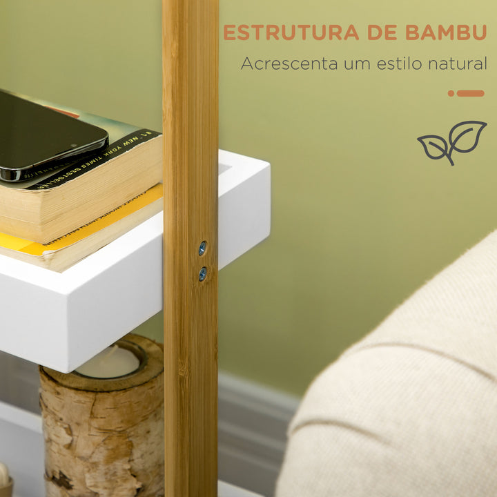 Carrinho de Armazenamrento de Bambu Carrinho Auxiliar com Rodas Carrinho de Cozinha com 3 Cestos e Alça para Sala de Estar Casa de Banho 28x18x75 cm Branco e Madeira