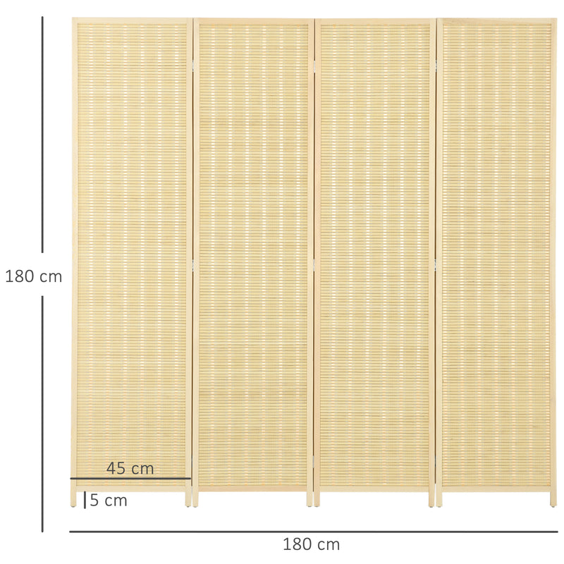 Biombo de 4 Painéis Dobrável 180x180 cm Separador de Ambientes Divisor de Habitação Tecido a Mão de Bambu e Fio de Algodão Decoração Elegante para Sala de Estar Madeira