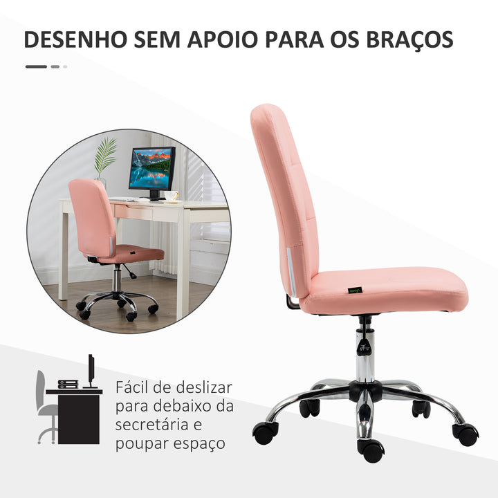 Cadeira de Escritório sem Apoio para os Braços Cadeira de Escritório Giratória de Couro Sintético com Altura Ajustável Estilo Moderno Carga Máxima 120 kg 45x59x90-100 cm Rosa