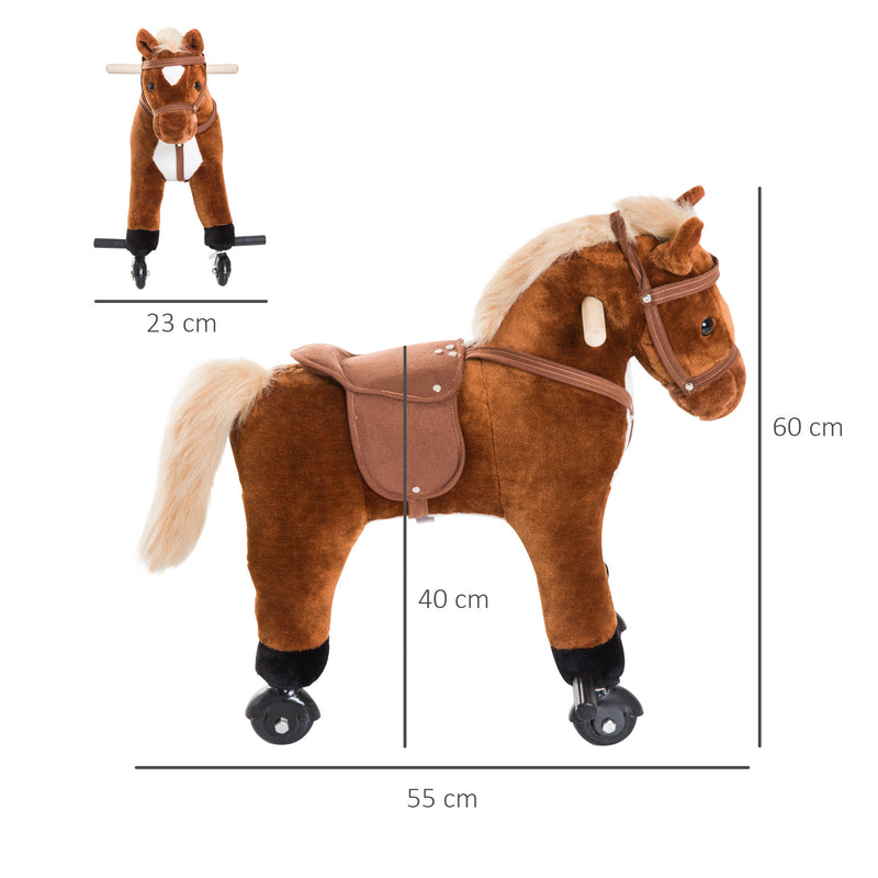 Cavalo para Crianças acima de 36 Meses Cavalo com Rodas Sons de Relincho e Pedais Carga Máxima 60 kg 55x23x60 cm Marrom