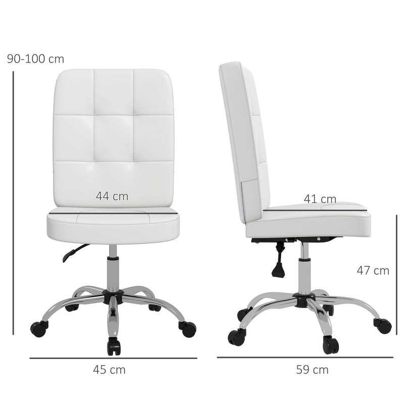 Cadeira de Escritório sem Apoio para os Braços Cadeira de Escritório Giratória de Couro Sintético com Altura Ajustável Estilo Moderno Carga Máxima 120 kg 45x59x90-100 cm Branco