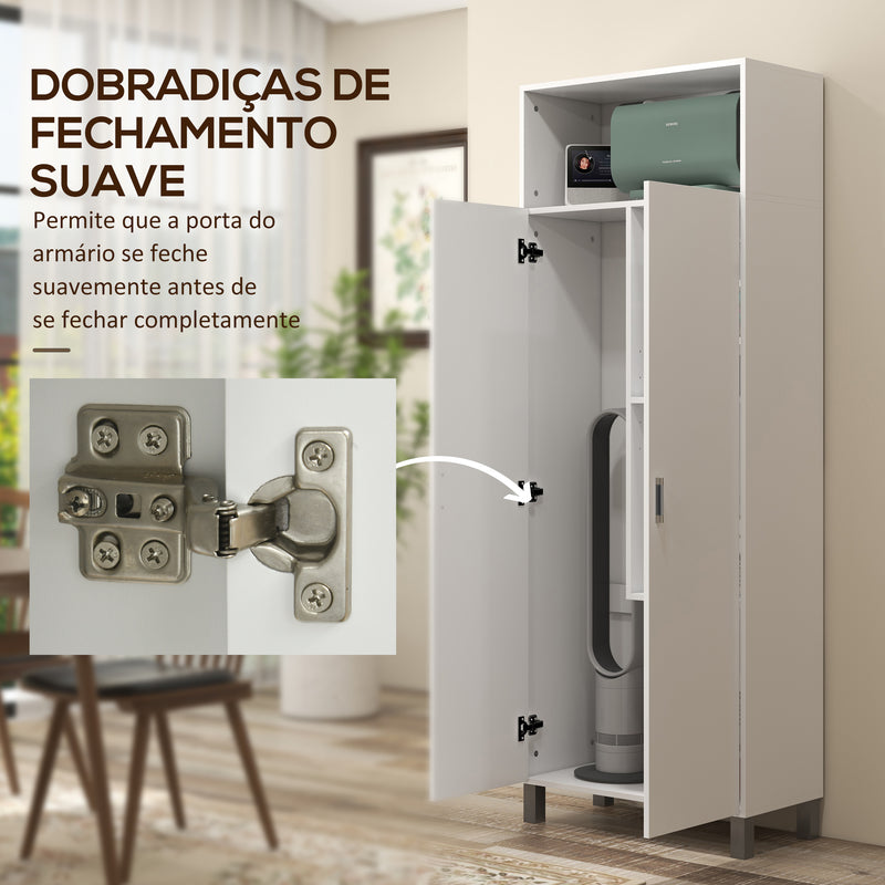 Armário Multiuso com 2 Portas Compartimento Aberto e Prateleira Ajustável para Sala de Estar Cozinha Lavandaria 70x35x188 cm Branco