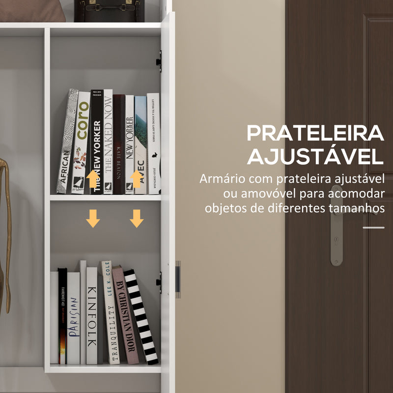 Armário Multiuso com 2 Portas Compartimento Aberto e Prateleira Ajustável para Sala de Estar Cozinha Lavandaria 70x35x188 cm Branco