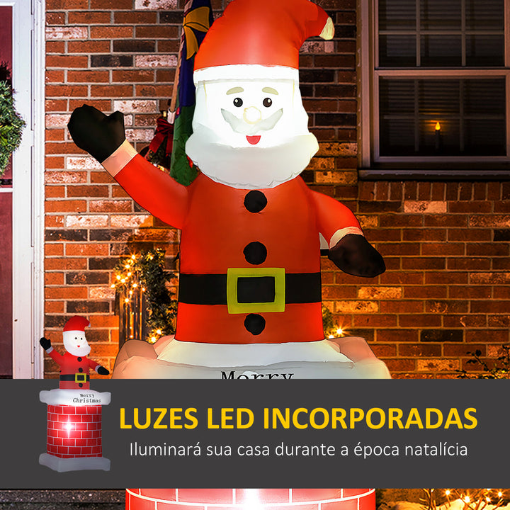 Pai Natal Insuflável com Chaminé Insuflável de Natal com 2 Luzes LED e Insuflador Elétrico Decoração de Natal para Exterior e Interior 80x70x210 cm Multicor