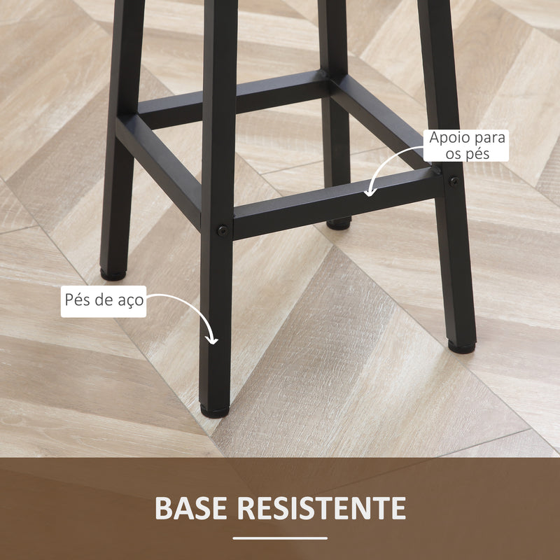 Conjunto de 2 Bancos Altos de Cozinha Bancos de Bar com Pés de Aço e Apoio para os Pés para Sala de Estar Sala de Jantar Carga 75kg 32,5x32,5x65 cm Madeira e Preto