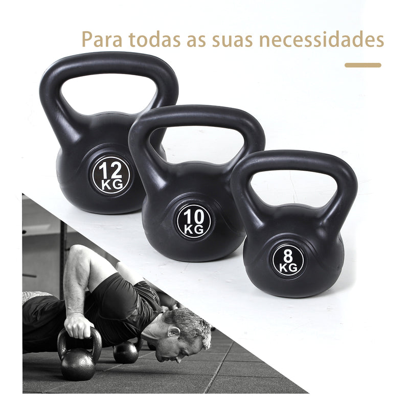 Peso Russo de 10 kg Kettlebell Preenchido de Areia com Punho Largo e Antiderrapante para Trenos em Casa e Ginásio 25x19x28 cm Preto