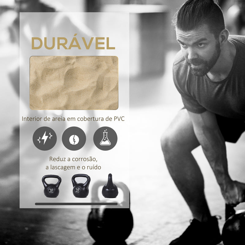 Peso Russo de 10 kg Kettlebell Preenchido de Areia com Punho Largo e Antiderrapante para Trenos em Casa e Ginásio 25x19x28 cm Preto