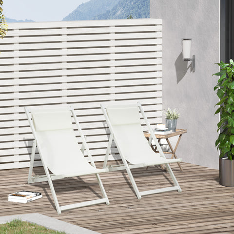 Conjunto de 2 Espreguiçadeiras Dobráveis de Alumínio Espreguiçadeiras de Jardim com Encosto Reclinável em 5 Posições e Apoio para a Cabeça Acolchoado 58x96,5x91,5 cm Branco
