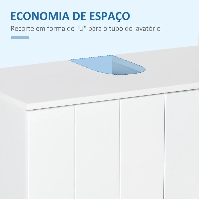 Móvel para Lavatório Pousar Armário Casa de Banho de Madeira com 2 Portas e Prateleira Interior Ajustável Moderno 60x30x60cm Branco