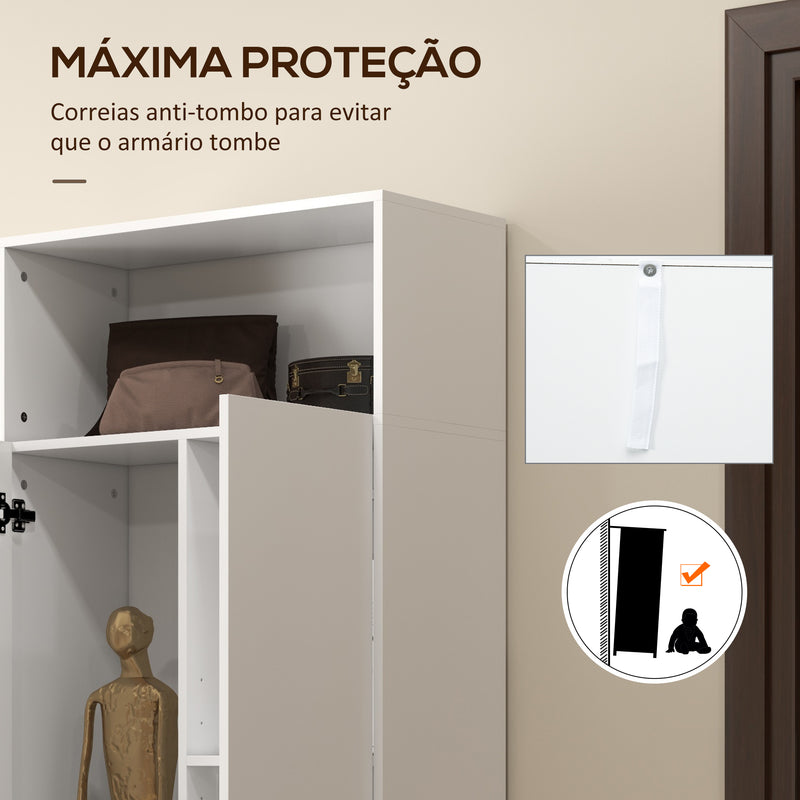 Armário Multiuso com 2 Portas Compartimento Aberto e Prateleira Ajustável para Sala de Estar Cozinha Lavandaria 70x35x188 cm Branco