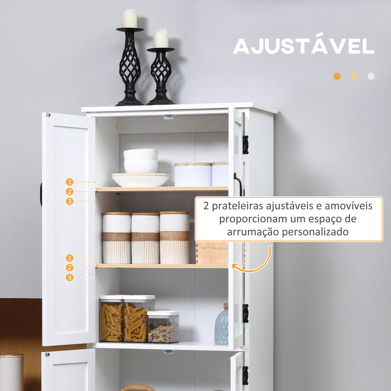 Armário de Cozinha Armário de Cozinha Alto Móvel Auxiliar com 4 Portas e Prateleiras Ajustáveis para Sala de Estar 60x30x123 cm Branco