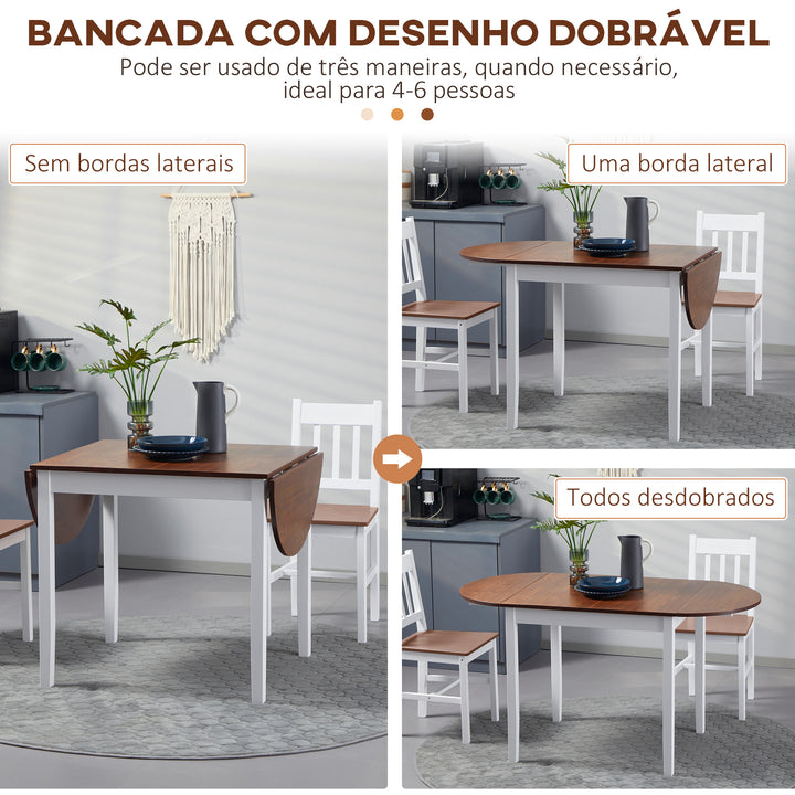 Mesa de Cozinha Dobrável de Madeira Mesa de Sala de Jantar Extensível com Laterais Dobráveis para 4-6 Pessoas Carga 50 kg 140x70x75 cm Branco e Madeira