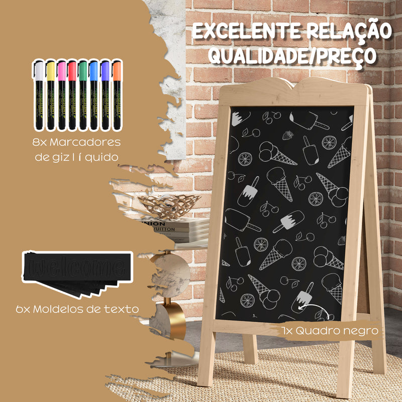 Quadro de Cavalete Madeira Cavalete Quadro Negro Magnético Dobrável com 8 Gizes Líquidos e 6 Placas de Palavras Dupla Face 51x42x101 cm Madeira