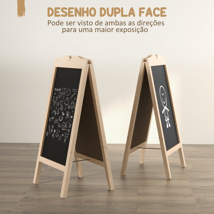Quadro de Cavalete Madeira Cavalete Quadro Negro Magnético Dobrável com 8 Gizes Líquidos e 6 Placas de Palavras Dupla Face 51x42x101 cm Madeira