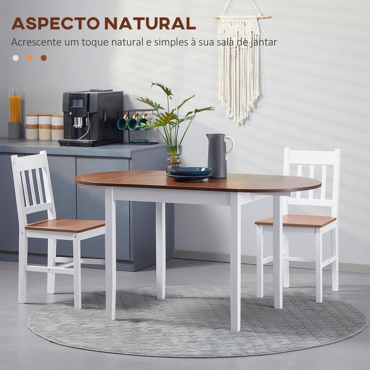 Mesa de Cozinha Dobrável de Madeira Mesa de Sala de Jantar Extensível com Laterais Dobráveis para 4-6 Pessoas Carga 50 kg 140x70x75 cm Branco e Madeira