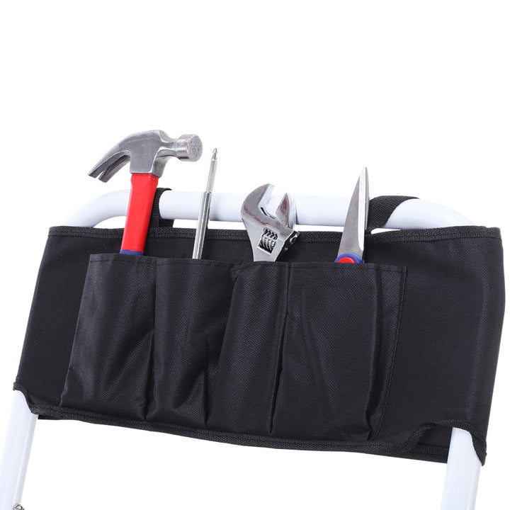 Escada Dobrável com 3 Degraus Escada de Metal com Apoio para os Braços e Suporte para Ferramentas Carga Máxima 150 kg 51x66x131 cm Branco e Preto