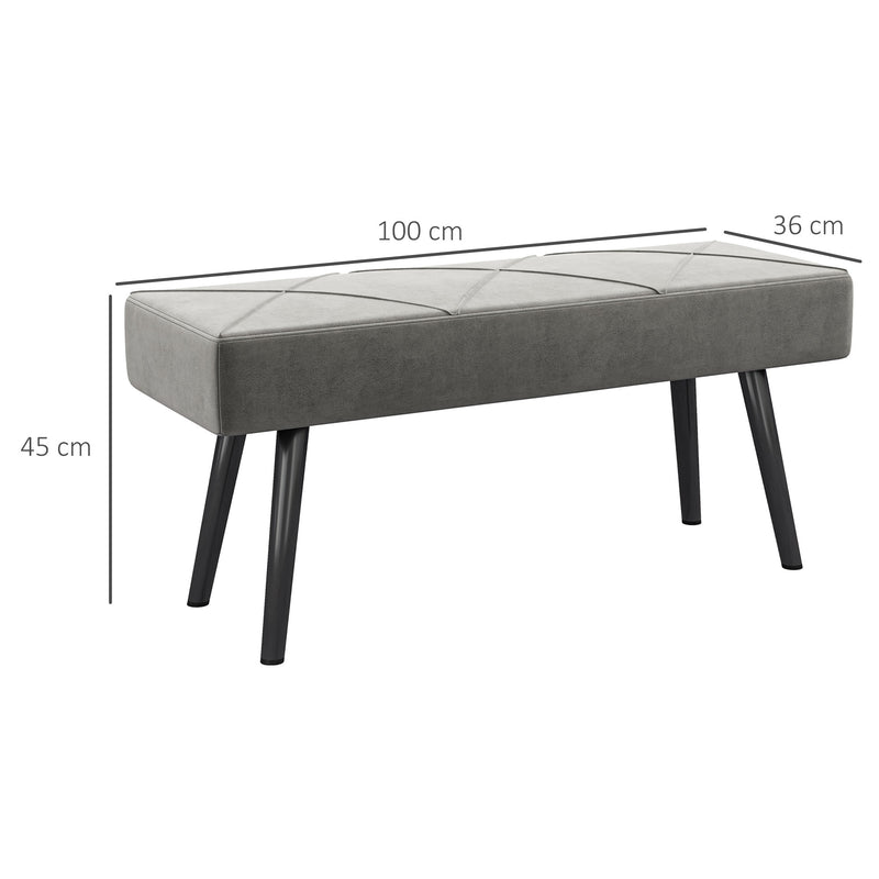 Banco de Pé de Cama Multifuncional Banco de Pé de Cama Moderno Banco de Dormitório com Pés de Aço e Assento Acolchoado Carga Máxima 120 kg Entrada Corredor 100x36x45 cm Cinza