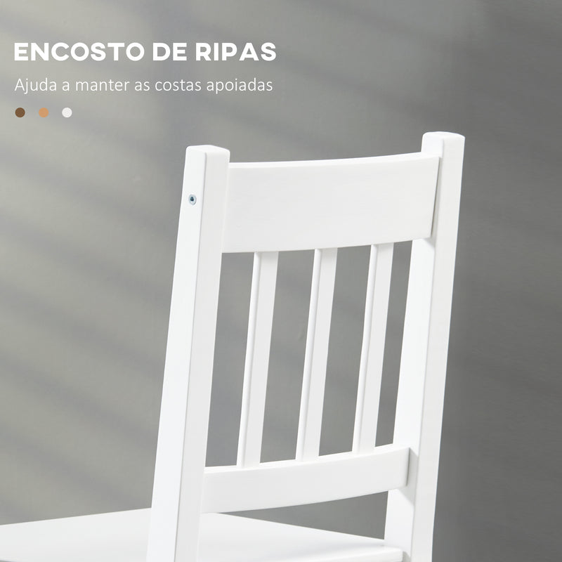 Conjunto de 2 Cadeiras de Sala de Jantar Cadeira de Cozinha com Encosto de Ripas Estrutura de Madeira de Pinho para Sala de Jantar Restaurante Carga Máxima 120 kg 41x46,5x85,5 cm Branco