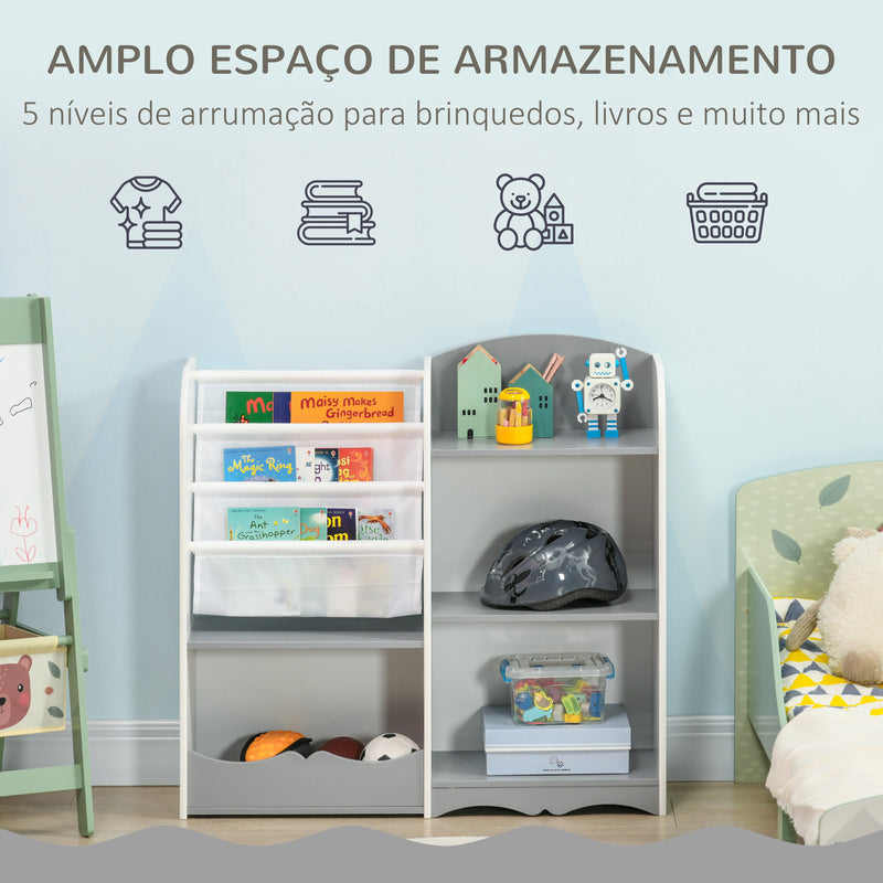 Organizador de Brinquedos Estante para Crianças com Prateleiras Abertas para Dormitório Sala de Jogos Escola Infantil 85x26x84 cm Cinza