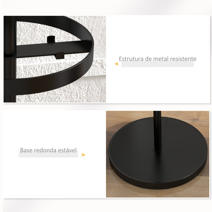 Cabide de Pé com Suporte para Guarda Chuvas Cabide de Pé para Roupas de Metal com 12 Ganchos para Pendurar Bolsas Cabide de Pé para Corredor Entrada Dormitório Ø34x177 cm Preto