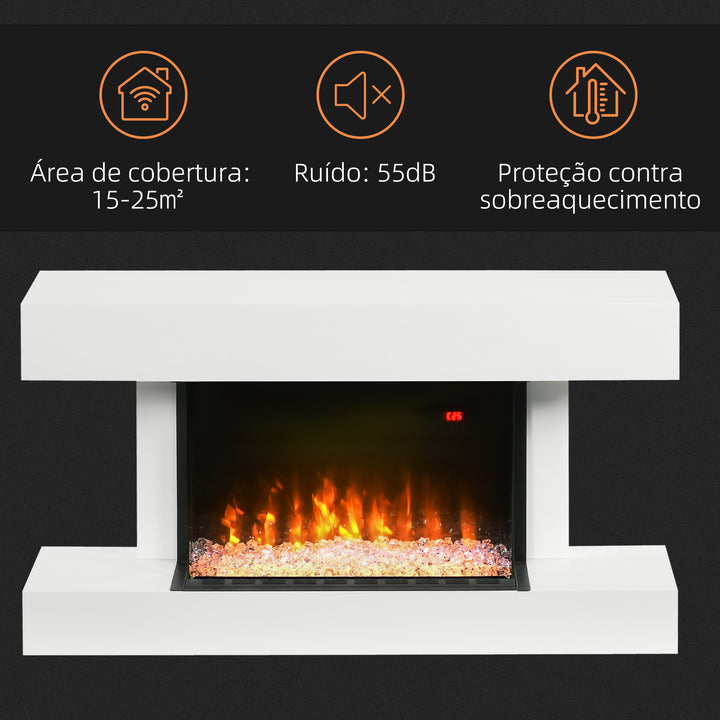 Lareira Elétrica 1000W/2000W Lareira Elétrica de Parede com Temperatura Ajustável Silenciosa Temporizador e Controlo Remoto para Ambientes de 15-25 m² 98x27x54,5 cm Branco