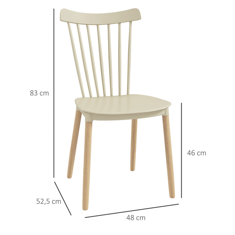 Conjunto de 4 Cadeiras Estilo Nórdico Cadeiras de Cozinha com Encosto Alto Assento de Polipropileno e Pés de Madeira de Faia Carga Máx. 120kg 43x52,5x83cm Bege e Madeira