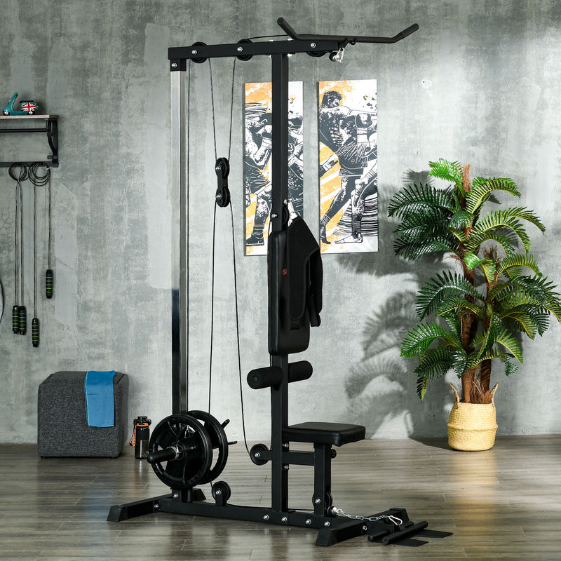 Máquina de Musculação Estação de Treino com Assento Ajustável para Treino em Ginásio Casa Escritório Carga Máxima 100 kg 140x108x197 cm Preto