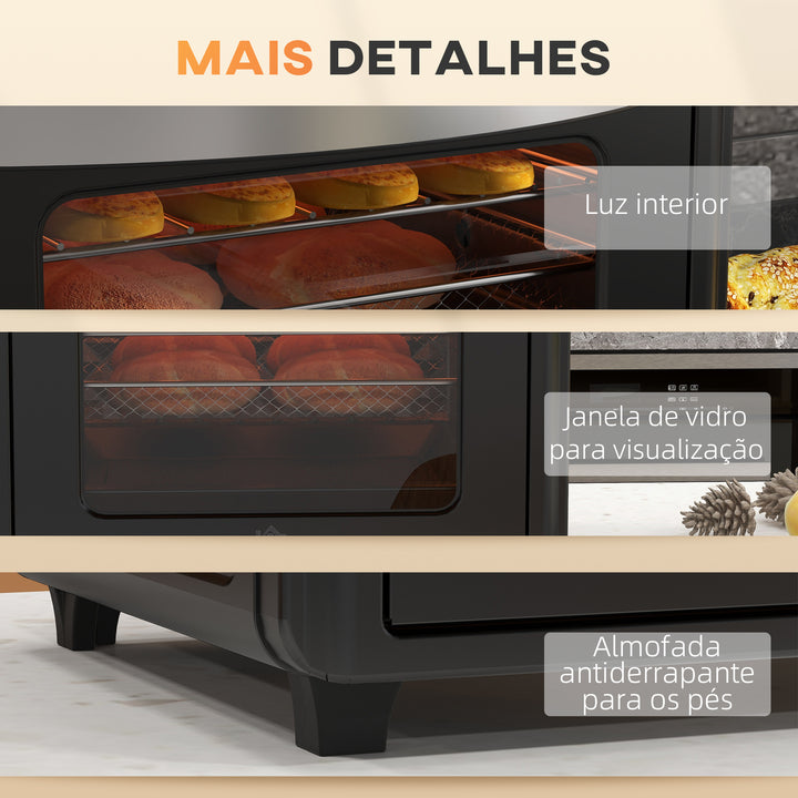 Mini Forno Elétrico Multifuncional Mini Forno Elétrico de 30L 1600W Mini Forno de Convecção com 7 Modos Temporizador e Temperatura Ajustável 43x39x39 cm Preto