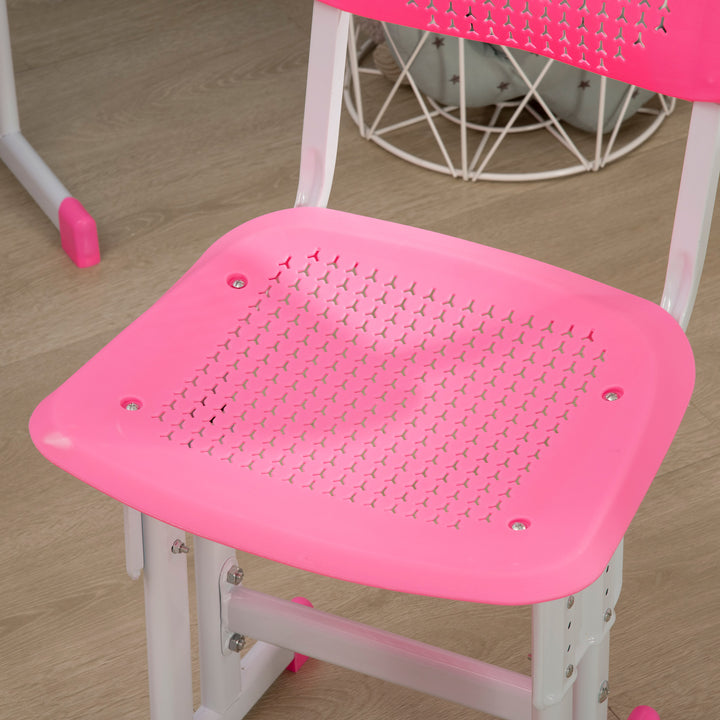 Conjunto de Secretária e Cadeira para Crianças de 6-12 Anos Secretária Infantil com Altura Ajustável 1 Gaveta 1 Suporte para Lápis e 1 Prateleira para Livros 60x45x90-120 cm Rosa