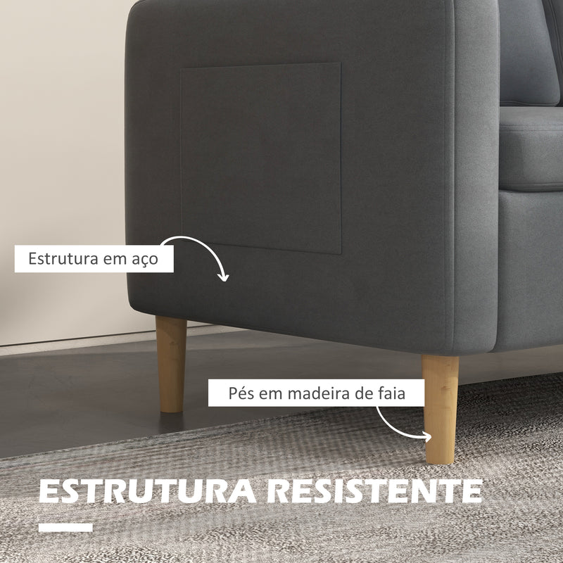 Sofá de 2 Lugares Sofá Moderno Estofado em Poliéster com 2 Bolsos Laterais Apoio para os braços e Pés de Madeira para Sala de Estar Escritório Carga 200 kg 143x76x83 cm Cinza