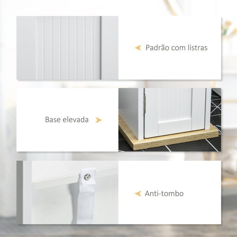 Armário Casa de Banho Armário Auxiliar Casa de Banho com Prateleiras Ajustáveis e Suporte para Papel Higiénico 20x20x80 cm Branco